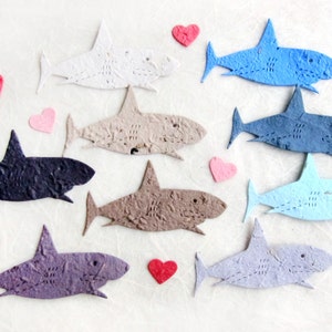 24 Plantable Shark Birthday Party Favors Personalized Option Flower Seed Paper Cards image 2