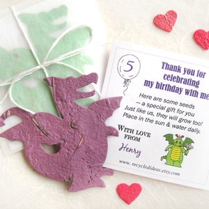 12 Seed Paper Dragon Birthday Party Favor Cards Flower Seeds image 2