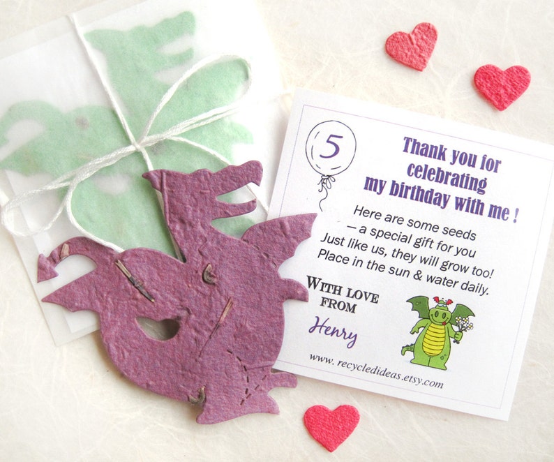 12 Seed Paper Dragon Birthday Party Favor Cards Flower Seeds image 2