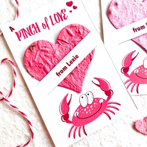 24 Plantable Crab Valentines - Flower Seed Valentines Kids School Valentine Personalized Cards - Pinch of Love