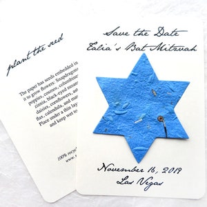 24 Plantable Star of David Flower Seed Bar Mitzvah Invitations Bat Mitzvah cards - Personalized - Custom Wording