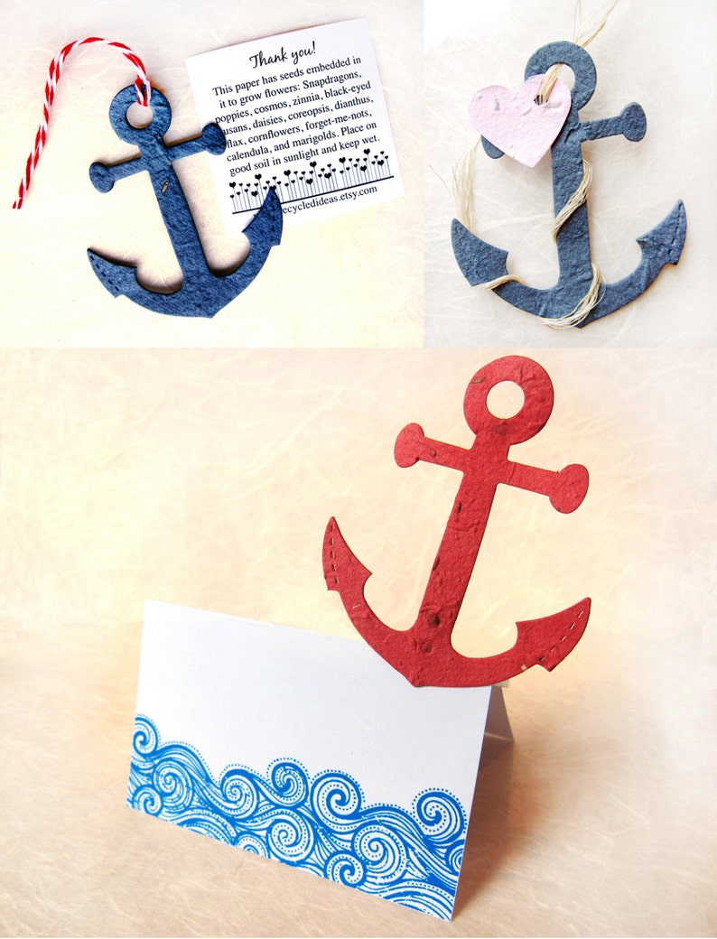 60 Plantable Seed Paper Anchors Nautical Wedding Favors Flower Seed Anchor DIY Place Cards Red Navy Blue Plantable Paper image 7