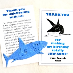 24 Plantable Shark Birthday Party Favors Personalized Option Flower Seed Paper Cards image 1