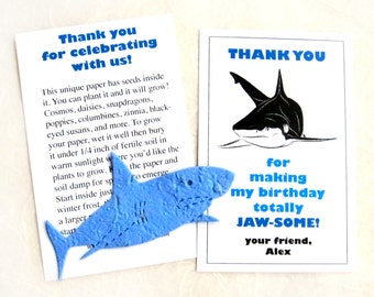24 Plantable Shark Birthday Party Favors - Personalized Option Flower Seed Paper Cards