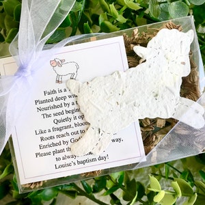 Cadeau de baptême d'agneau blanc à planter - Coffret cadeau de plantation de graines de fleurs - Cadeau pour les parrains et les marraines