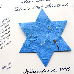 24 planteringsbara inbjudningar till bar mitzvah med davidsstjärnor och blomfrö - personliga - anpassade formuleringar bild 2