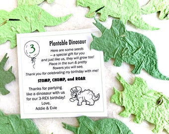 30 Seed Paper Dinosaur Birthday Party Favors - Personalized Cards