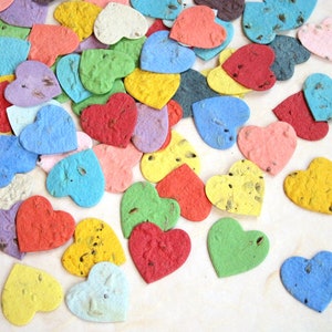 100 Flower Seed Paper Confetti Hearts Wedding Favors Red Pink Blue Green Yellow Purple and more Plantable Paper image 2