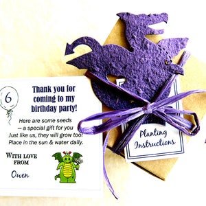 12 Seed Paper Dragon Birthday Party Favor Cards Flower Seeds image 1