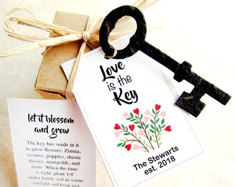 50 EcoFriendly Seed Paper Skeleton Keys Wedding Favors - Personalized Love is the Key Cards Option