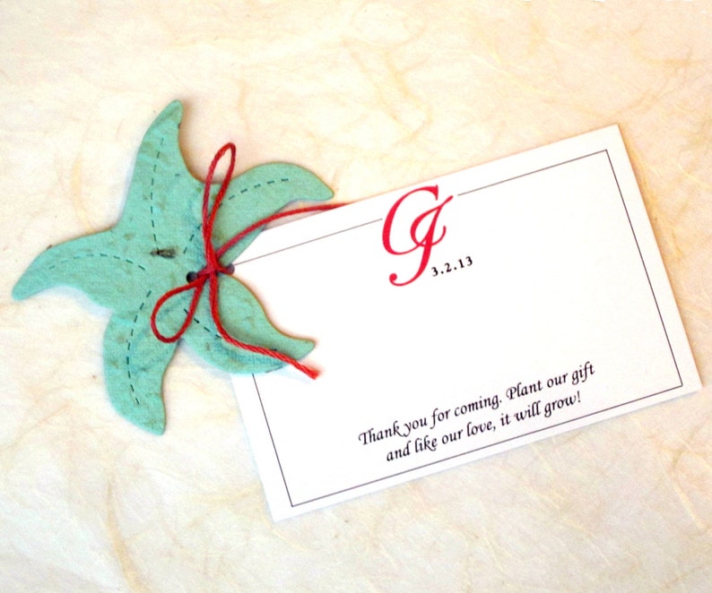 40 Flower Seed Paper Starfish Shells Beach Wedding Place Card Favors Tropical Destination Wedding Plantable image 5