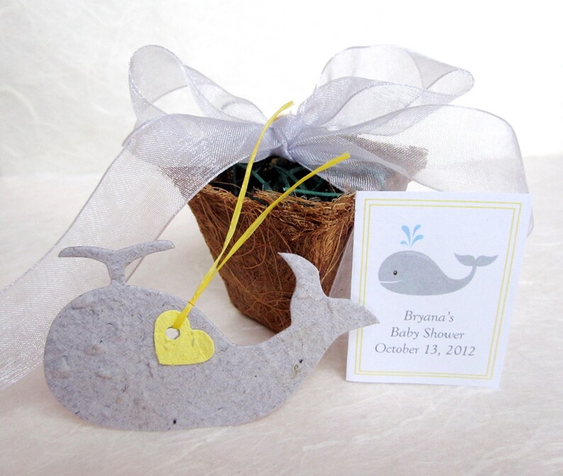 12 Heart-Tied Flower Seed Paper Whales Ahoy It/'s a Boy Baby Shower Favors Nautical Theme