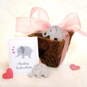 12 Seed Paper Elephant Baby Shower Favors - with Pots - Plantable Elephant Seed Paper Baby Pink and Baby Blue - Gender Neutral