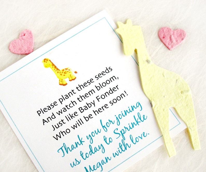 24 Plantable Giraffe Baby Shower Favors Flower Seed Paper Giraffe Pots Zoo Baby Shower Favors Pale Yellow Aqua and more image 2