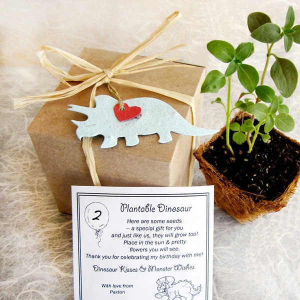 15 Personalized Seed Paper Dinosaur Birthday Party Favors - Seed Planting Kit with Flower Pots