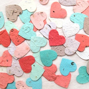 100 Flower Seed Paper Confetti Hearts Wedding Favors Plantable Paper Hearts Red Pink Coral and more image 2