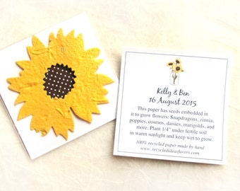 100 Fall Wedding Favors Sunflower Seed Paper with Custom Personalized Cards