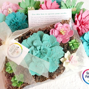 Confezione regalo con fiori di carta per la festa della mamma - Collezione primaverile - Verde acqua, rosa e verde