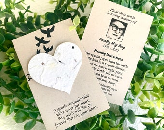 Custom Plantable Photo Memorial Cards with Seed Paper Hearts - In Loving Memory - Sustainable Funeral Cards - Personalized