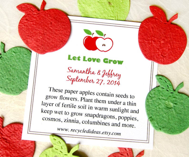 100 Plantable Confetti Apples Flower Seed Paper Spread the Love Wedding Favors Teacher Gifts Hungry Caterpillar Birthday Party Favor image 4