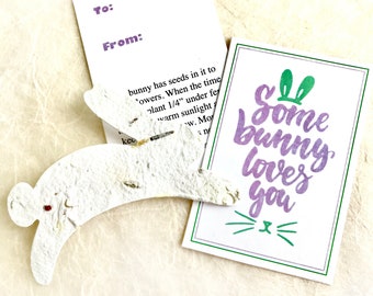 12 Flower Seed Paper Bunny Cards - Regalo cesto di Pasqua - Some bunny loves you - Plantable Paper Rabbits