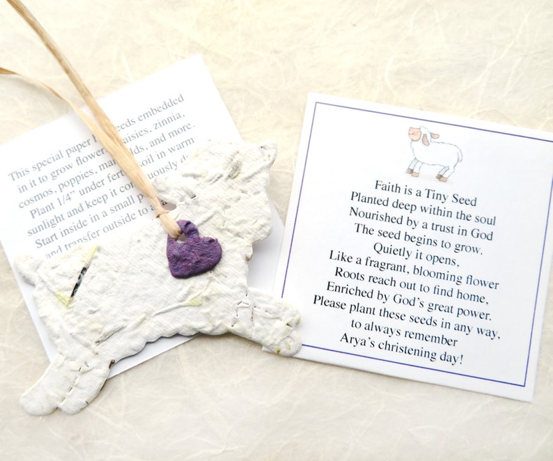 12 Seed Paper Lamb Baptism Favors Baby Shower Seed Favor Plantable Paper Lambs DIY Hearts image 8