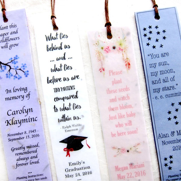 35+ Seed Paper Bookmarks - Pick your design and color - Flower Seeds