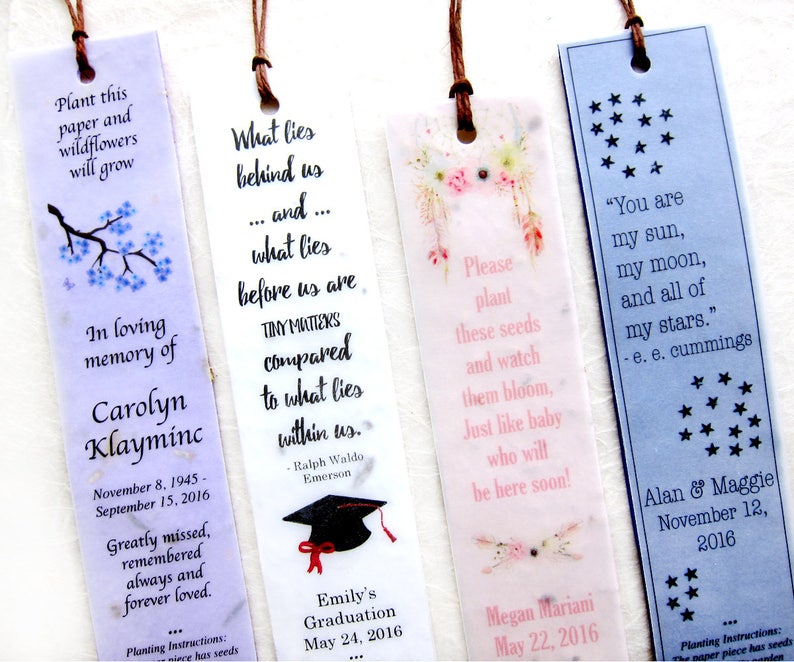 35 Seed Paper Bookmarks Pick Your Design and Color Flower Etsy