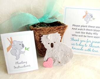 12 Koala Baby Shower Favors - Plantable Seed Paper Koalas and Pots - Zoo Wedding Favors - Birthday Party Planter Kit