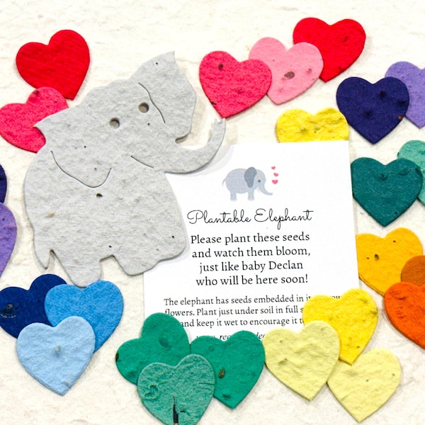 25 Flower Seed Paper Elephant Baby Shower Favors - Plantable Paper with Personalized Cards