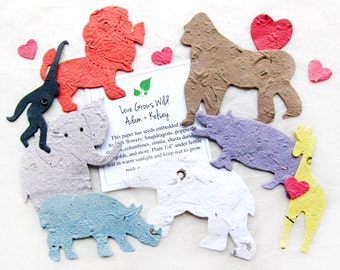 10 Plantable Zoo Baby Shower Favors - Flower Seed Paper Lions Monkeys Hippos Gorillas Giraffes and More - Jungle Animals Baby Shower Favor