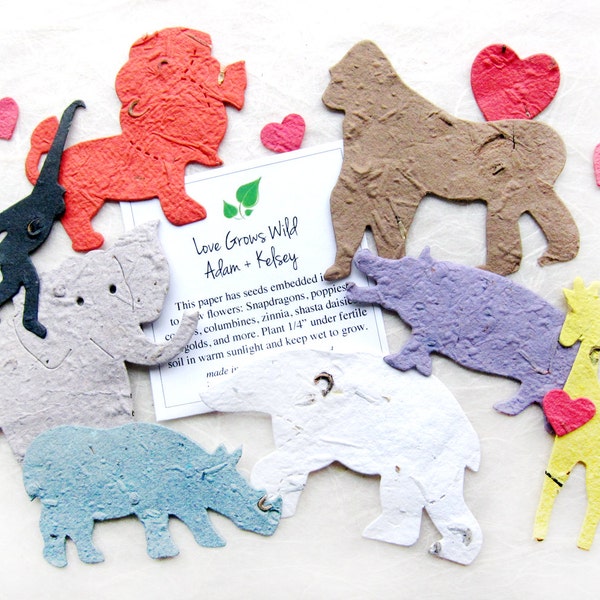 10 Pflanzbare Zoo Gastgeschenke - Blumensamen-Papier Löwen Affen Nilpferde Gorillas Giraffen und Mehr - Dschungeltiere Babyparty Geschenk