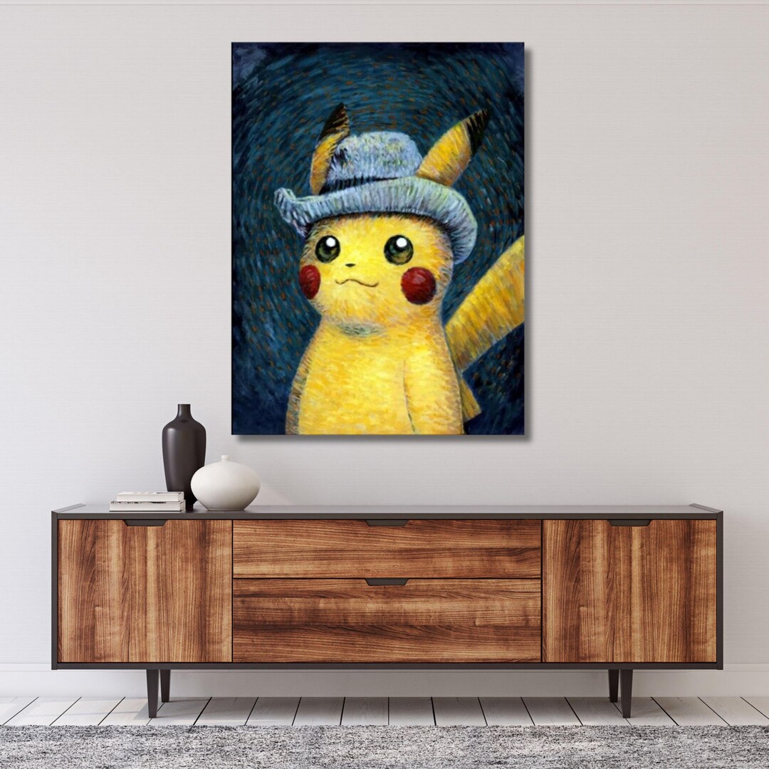 Pikachu Van Gogh Ready to Hang Canvas,van Gogh Pikachu Print Poster,van ...