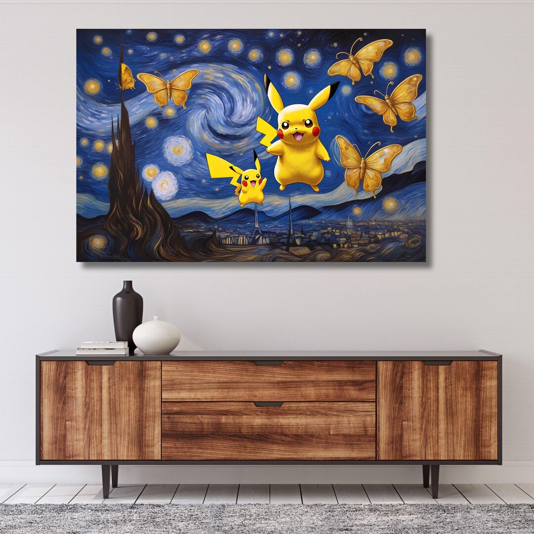 Pikachu Canvas,van Gogh Pikachu Canvas,van Gogh Style,pikachu in Starry ...