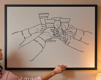 Cheers Wall Art Cheers Print Neutral Cheers Sign Line Art Bar Cart Accessories Bar Cart Wall Decor Printable