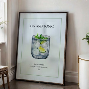 Gin-tonic Digital Wall Art Print Bar Cart Decor Cocktail Poster Party Signature Drink Sign Gin Wall Art Gin Lover Gift Afdrukbare