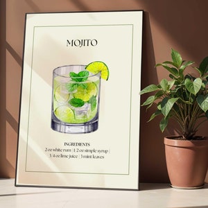 Mojito Digital Wall Art Print Bar Cart Decor Cocktail Recept Poster Party Signature Drink Sign Mojito Lover Gift Cocktail Wall Art Afdrukbare