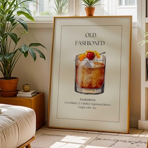 Ouderwetse Digital Wall Art Print Bar Cart Decor Cocktail Poster Party Signature Drink Sign Trendy Bar Art Whisky Wall Art Afdrukbaar