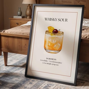 Whisky Sour Digital Wall Art Print Bar Cart Decor Cocktail Recept Poster Party Signature Drink Sign Trendy Wall Minimalist Elegant Home Cadeau