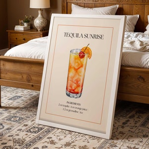 Tequila Sunrise Digital Wall Art Print Bar Cart Decor Cocktail Recept Poster Party Signature Drink Sign Tequila Wall Art Afdrukbaar