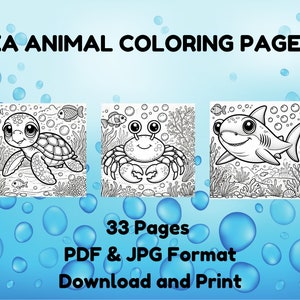 33 Sea Animal Coloring Pages Sea Life Coloring Book Kids Activity Sheets Shark Dolphin Fish Jellyfish Printable Coloring Pages