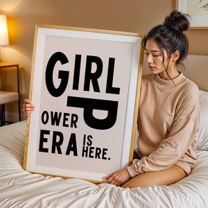 Girl Power Digital Wall Art - Bold Typography Print | Female Empowerment Decor for Home or Office | Neutral Beige Background Download