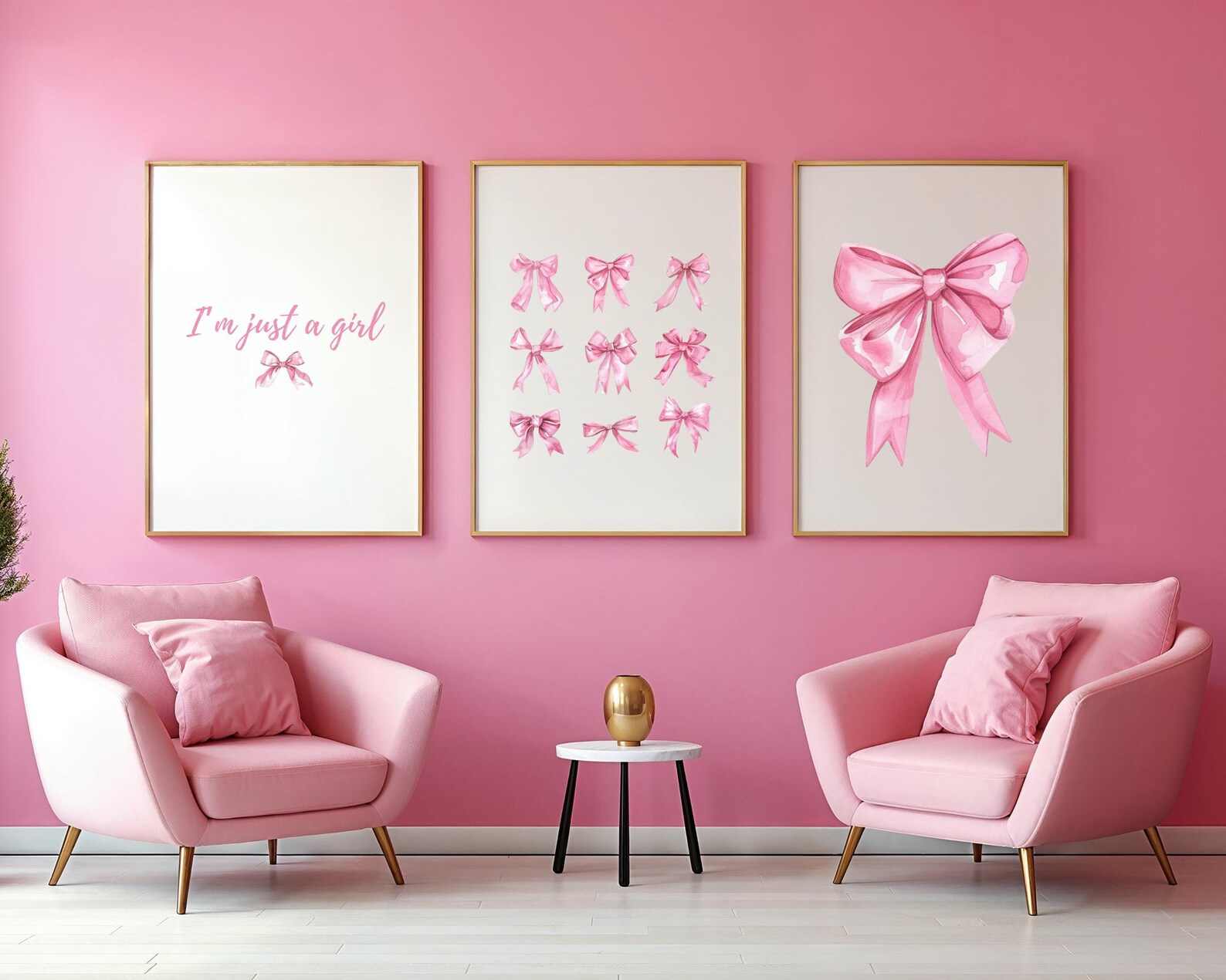 Trendy Pink Bow Wall Art Set of 3 Preppy Poster College Nursery ...