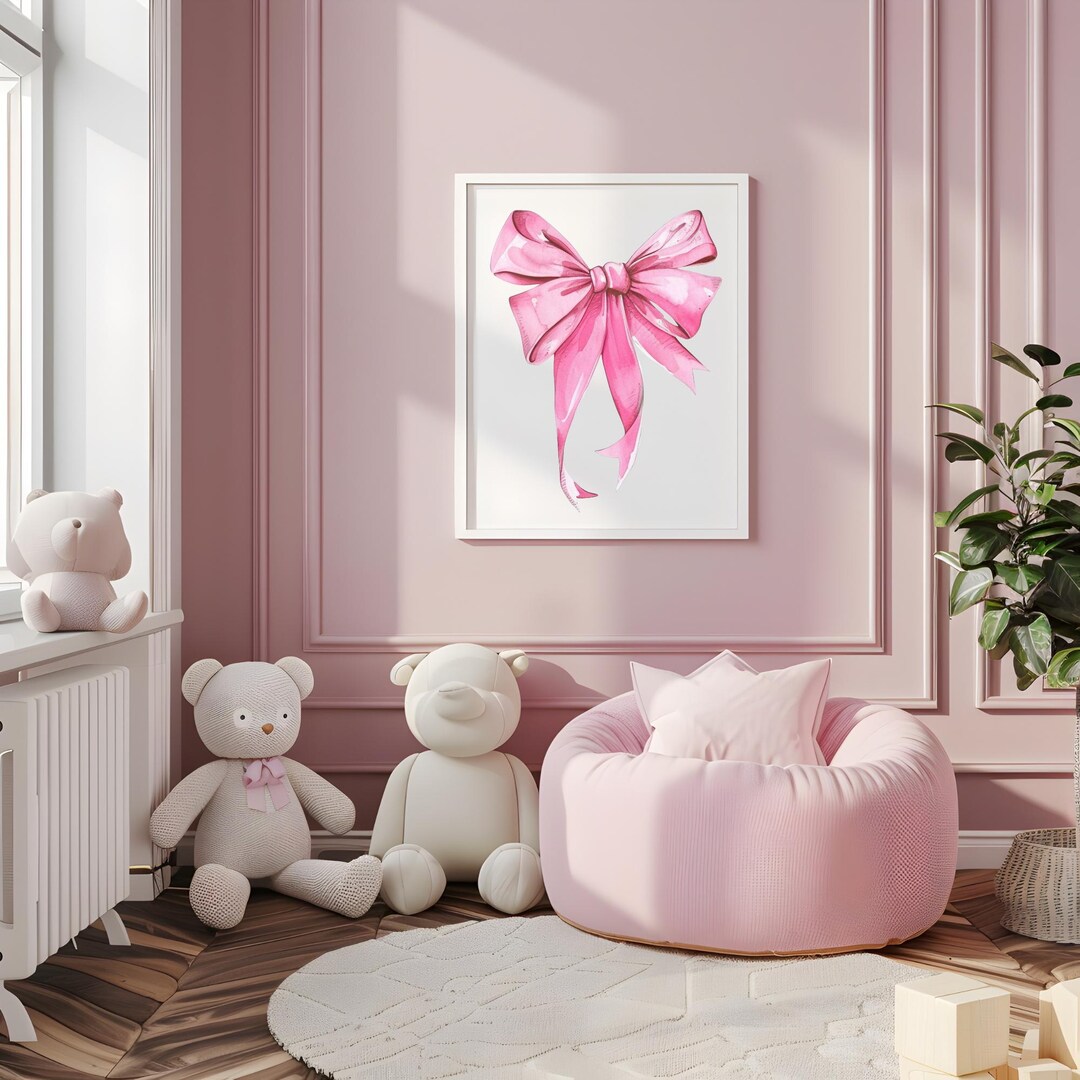 Trendy Pink Bow Wall Art Preppy Poster Pink Coquette Wall Decor Bedroom ...