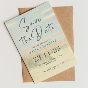 Coastal Save the Date-sjabloon, Canva-sjabloon, bewerkbare sjabloon, sjabloon huwelijksuitnodiging