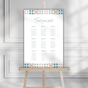 Boho Beach Wedding - Editable Seating Chart Template, Talavera Tile Design - Edith Collection