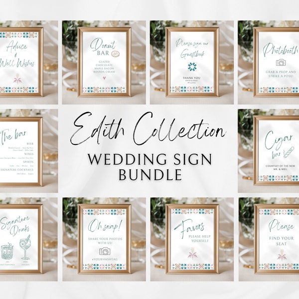 Editable Boho Wedding Signs Bundle - Add a Splash of Beachy Vibes with Talavera Tile - Edith Collection