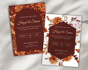 Rustic Autumn Wedding Invitation Template: Floral Set (Digital Download)