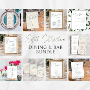 Editable – Dining Bundle - Bar Sign, Wedding Sign Template, Boho, Talavera Tile – Edith Collection