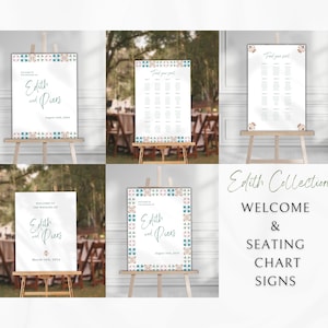 Editable - Wedding Welcome Sign & Seating Chart Bundle, Template, Boho, Talavera Tile, Beach – Edith Collection